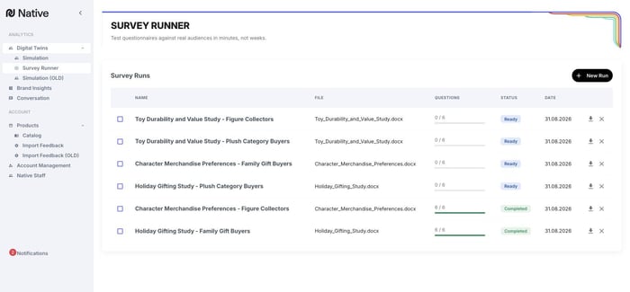 Survey Runs list